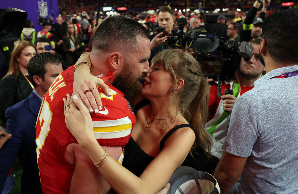 Taylor Swift and Travis Kelce at the Super Bowl Feb 2023 Getty