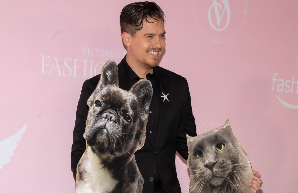 Dylan Sprouse Victoria's Secret pink carpet October 2024 Getty